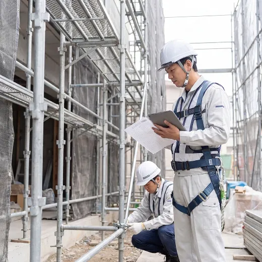 工事期間中に足場を点検する作業員